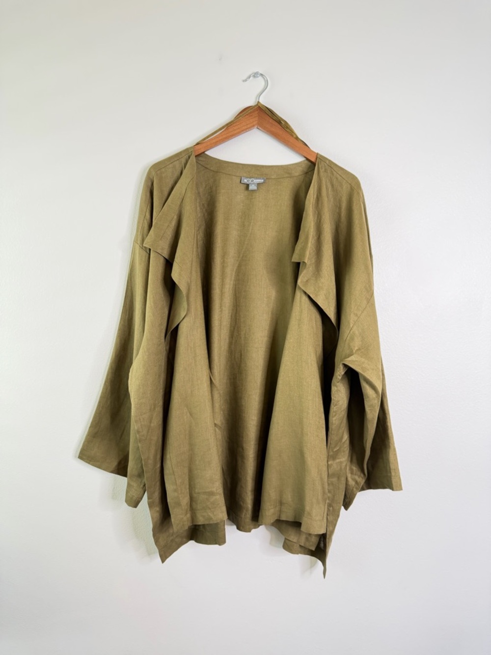Olive Draped Open-Front Cardigan Sweater - Picture 2 of 14